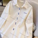 Wholesale Women's Minimalist Cotton Polo Shirt, Double Button Embroidery Loose Long Sleeve Top, New for Spring & Autumn Beige Clothing Wholesale Market Liuhua
