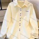 Wholesale Women's Minimalist Cotton Polo Shirt, Double Button Embroidery Loose Long Sleeve Top, New for Spring & Autumn Yellow Clothing Wholesale Market Liuhua