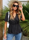 Wholesale Women's Casual V Neck Lace Trim Short Sleeve Elastic Waist Babydoll Top X2275X# - Liuhuamall