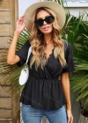 Wholesale Women's Casual V Neck Lace Trim Short Sleeve Elastic Waist Babydoll Top X2275X# - Liuhuamall
