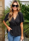 Wholesale Women's Casual V Neck Lace Trim Short Sleeve Elastic Waist Babydoll Top X2275X# - Liuhuamall