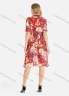 Wholesale Women's Casual Floral Print Tie Neck Short Sleeve Tie Front Knee Length Dress With Belt - Liuhuamall