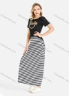 Wholesale Women's Summer Letter Graphic Tee&Striped Maxi Skirt Set - Liuhuamall