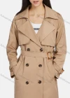 Wholesale Women's Lapel Double Breasted Belted Pockets Plain Mid Length Trench Coat - Liuhuamall