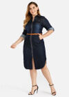 Wholesale Women's Plus Size Casual Zip Front Wash Denim Shirt Dress With Belt - Liuhuamall