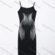 Wholesale Women's Casual Ribbed Knit Abstract Print Spaghetti Strap Bodycon Midi Dress Black Clothing Wholesale Market Liuhua
