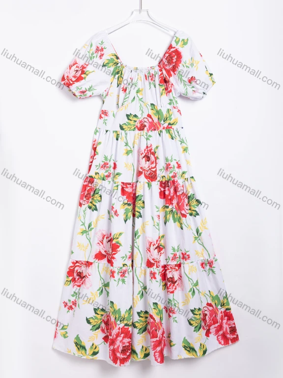 Wholesale Women's Summer Floral Print Off Shoulder Ruffle Tiered Bodycon Maxi Dress