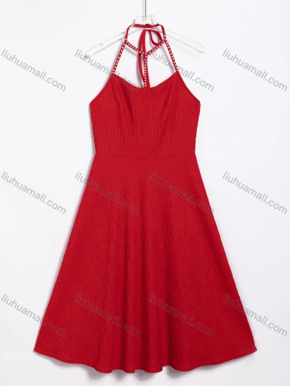Wholesale Women's Elegant Plain Halter Neck Sleeveless Flowy Maxi Dress