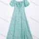 Wholesale Women's Summer Floral Print Off Shoulder Ruffle Sleeve Tie Front Maxi Dress Green Clothing Wholesale Market Liuhua