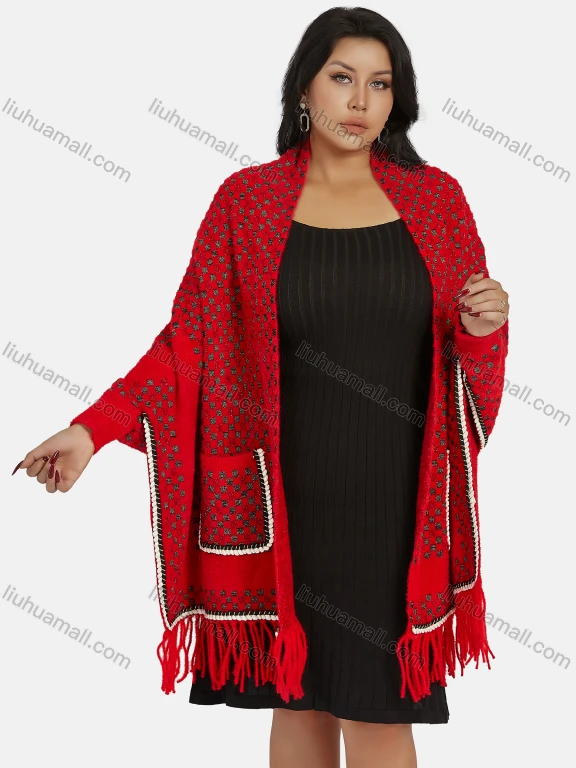 Wholesale Women's Casual Waffle Knit Scarf Hem Cover Up Cardigan 425#