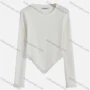 Wholesale Women's Casual Crew Neck Long Sleeve Frayed Raw Hem Crop Blouse 8119# preview