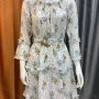 Wholesale Women's Ruffle Trim Dot Floral Print Belted 3/4 Sleeve Short Dress With Belt AL21038-1# preview