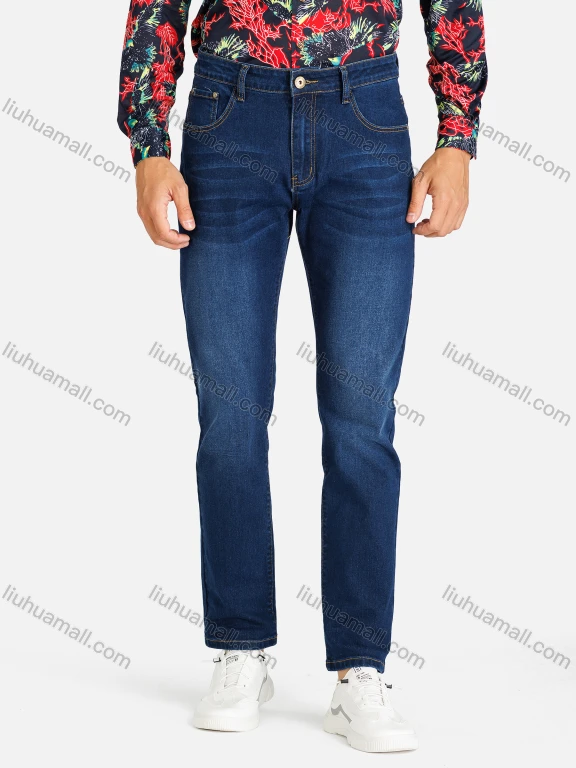 Wholesale Men's Casual Plain Distressed Pockets Straight Leg Jean