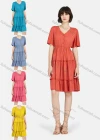 Wholesale Women's Casual Butterfly Sleeve Ruffle Trim Button Front Plain Short Dress - Liuhuamall