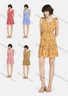 Wholesale Women's Casual Button Front Tie Floral Print Ruched Ruffle Hem Tank Dress - Liuhuamall