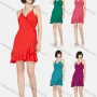 Wholesale Women's Casual V Neck Wrap Ruffle Hem Lace Up Short Cami Dress preview