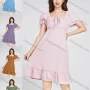 Wholesale Women's Square Neck High Waist Plain Puff Sleeve Short Dress 10372# preview