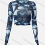 Wholesale Women's Casual Allover Print Round Neck Long Sleeve Crop Blouse Q21TP574# preview