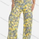 Wholesale Women's Casual Loose Fit Ruched High Waist Floral Extra-long legs Pants Yellow Clothing Wholesale Market Liuhua