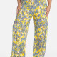 Women's Casual Loose Fit Ruched High Waist Floral Extra-long legs Pants Yellow Clothing Wholesale Market -LIUHUA