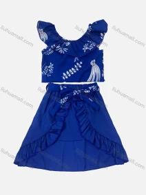 Wholesale Girl's Casual Allover Print Ruffle Trim Tops & Bow Tie Ruffle Trim Short Skirts 2 Piece Set, LIUHUA CLOTHING WHOLESALE
