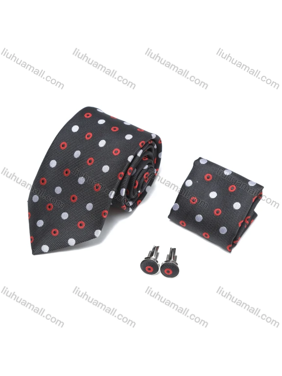Wholesale Men's Business Formal Polka Dot Contrast Ties & Pocket Square & Cufflinks Sets