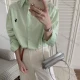 Wholesale French Pony Embroidered Blue Shirt Women Long Sleeve Loose Designer Blouse Green Clothing Wholesale Market Liuhua