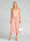 Wholesale Women's Casual Plain Spaghetti Strap Cami Crop Top & Drawstring Wide Leg Capris Pants Set - Liuhuamall