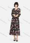 Wholesale Women's Casual Floral Print V Neck Long Sleeve Ruffle Hem Midi Dress - Liuhuamall