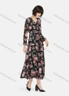 Wholesale Women's Casual Floral Print V Neck Long Sleeve Ruffle Hem Midi Dress - Liuhuamall