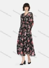 Wholesale Women's Casual Floral Print V Neck Long Sleeve Ruffle Hem Midi Dress - Liuhuamall