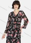 Wholesale Women's Casual Floral Print V Neck Long Sleeve Ruffle Hem Midi Dress - Liuhuamall
