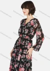 Wholesale Women's Casual Floral Print V Neck Long Sleeve Ruffle Hem Midi Dress - Liuhuamall