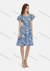 Wholesale Women's Casual Layered Sleeve Crew Neck Shirred Peplum Leaf Print Dress 10051# - Liuhuamall