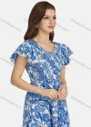 Wholesale Women's Casual Layered Sleeve Crew Neck Shirred Peplum Leaf Print Dress 10051# - Liuhuamall