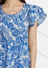 Wholesale Women's Casual Layered Sleeve Crew Neck Shirred Peplum Leaf Print Dress 10051# - Liuhuamall
