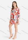 Wholesale Women's Casual Floral And Leafy Print Batwing Sleeve Notched Tunic - Liuhuamall