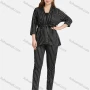 Wholesale Women's Casual Lapel Long Sleeve Tie Front Striped Cardigan 2-piece Set preview