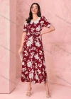Wholesale Women's Casual Floral Print Short Sleeve Midi Dress With Belt - Liuhuamall