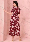 Wholesale Women's Casual Floral Print Short Sleeve Midi Dress With Belt - Liuhuamall