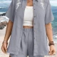 Wholesale Women's Casual Button Up Shirt Set Relaxed Fit with Floral Embroidery and Matching Shorts 3# Clothing Wholesale Market Liuhua