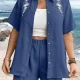 Wholesale Women's Casual Button Up Shirt Set Relaxed Fit with Floral Embroidery and Matching Shorts 5# Clothing Wholesale Market Liuhua