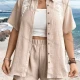 Wholesale Women's Casual Button Up Shirt Set Relaxed Fit with Floral Embroidery and Matching Shorts Apricot Clothing Wholesale Market Liuhua