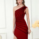Women's Casual One Shoulder Striped Split Thign Midi Dress T2150# Clothing Wholesale Market -LIUHUA