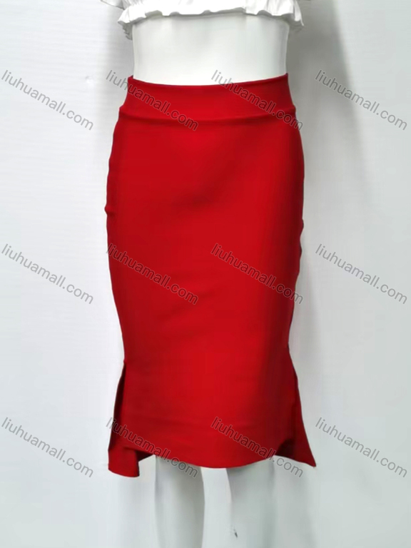 Wholesale Women's Fashion Plain Elastic Waist Split Side High Low Hem Knee Length Skirt 009-5#