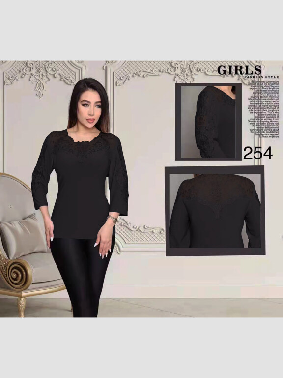 Women's Plus Size Elegant Sheer Embroidery Plain 3/4 Sleeve Blouse FA254#, Clothing Wholesale Market -LIUHUA, WOMEN, Blouses-Shirts