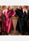 Wholesale Women's Elegant Long Sleeve Wrap Lace Trim Night Robe With Belt 1275# - Liuhuamall