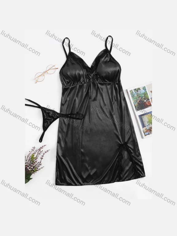 Wholesale Women's Sexy See Through Spaghetti Strap Nightgown&Panty 2 Piece Lingerie Sets 1292#