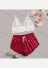 Wholesale Women's Sexy Sheer Lace Crop Cami Top & Drawstring Shorts 2 Piece Pajamas Sets 1340# - Liuhuamall