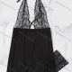 Wholesale Women's Sexy See Through Lace Applique Nightgown&Panty 2 Piece Lingerie Sets 1341# Black Clothing Wholesale Market Liuhua